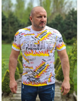 BIAŁY T-SHIRT MĘSKI DŻETY PŁOMIENIE SPEDBOY 9526