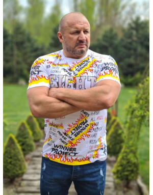 BIAŁY T-SHIRT MĘSKI DŻETY PŁOMIENIE SPEDBOY 9526