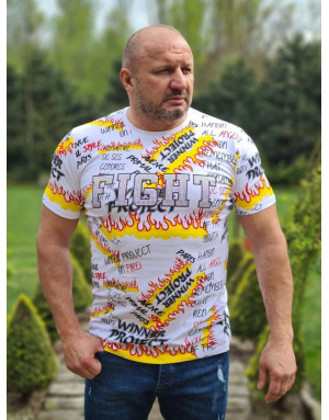 BIAŁY T-SHIRT MĘSKI DŻETY PŁOMIENIE SPEDBOY 9526