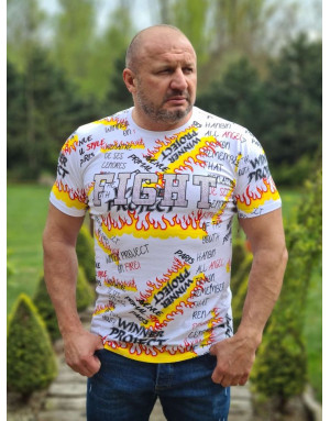 BIAŁY T-SHIRT MĘSKI DŻETY PŁOMIENIE SPEDBOY 9526