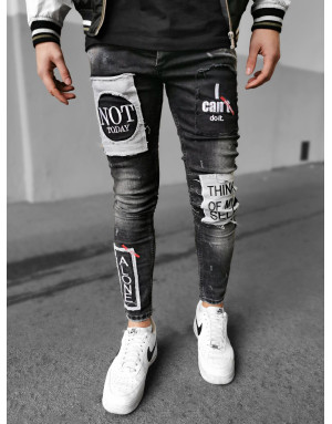 CZARNE SPODNIE MĘSKIE JEANS Z NASZYWKAMI SPEDBOY  6018