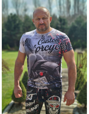 BIAŁY T-SHIRT MĘSKI NADRUK MOTOR SPEDBOY CT556