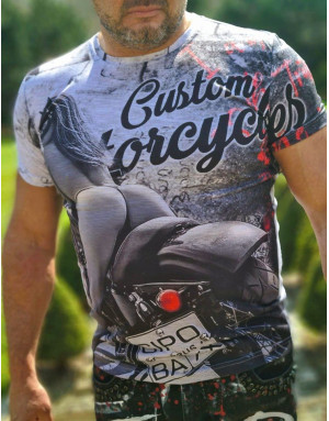 BIAŁY T-SHIRT MĘSKI NADRUK MOTOR SPEDBOY CT556