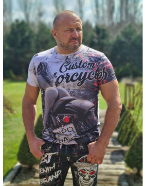 BIAŁY T-SHIRT MĘSKI NADRUK MOTOR SPEDBOY CT556