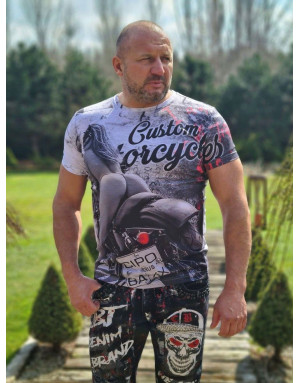 BIAŁY T-SHIRT MĘSKI NADRUK MOTOR SPEDBOY CT556