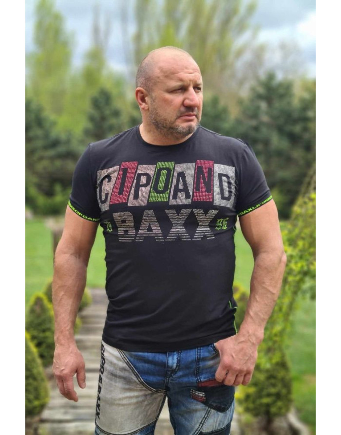 CZARNY T-SHIRT MĘSKI NAPISY DŻETY SPEDBOY CT636