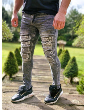 SZARE SPODNIE JEANS MĘSKIE PRZETARCIA SPEDBOY K10