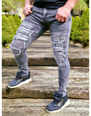 SZARE SPODNIE JEANS MĘSKIE PRZETARCIA SPEDBOY K10