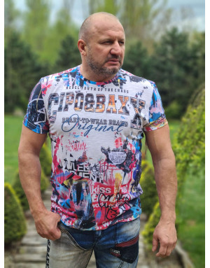 Biały t-shirt męski kolorowy nadruk cipo baxx ct623