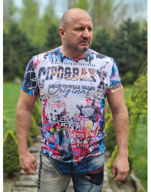 Biały t-shirt męski kolorowy nadruk cipo baxx ct623