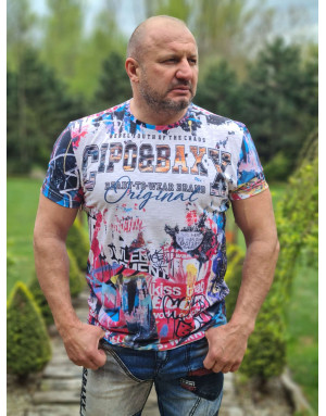 Biały t-shirt męski kolorowy nadruk cipo baxx ct623