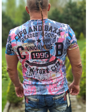 Biały t-shirt męski kolorowy nadruk cipo baxx ct623