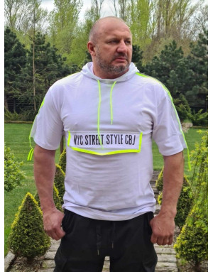 BIAŁY T-SHIRT MĘSKI KANGURKA OVERSIZE KAPTUR CT590