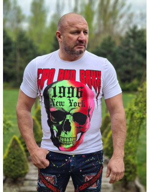 BIAŁY T-SHIRT MĘSKI NADRUK CZACHA DŻETY SPEDBOY CL406