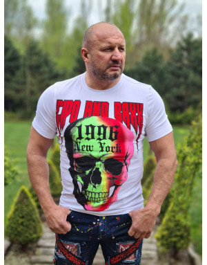 BIAŁY T-SHIRT MĘSKI NADRUK CZACHA DŻETY SPEDBOY CL406