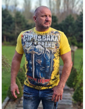 ŻÓŁTY T-SHIRT MĘSKI BAWEŁNA NADRUK RYCERZ DŻETY SPEDBOY CL452