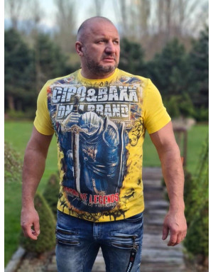 ŻÓŁTY T-SHIRT MĘSKI BAWEŁNA NADRUK RYCERZ DŻETY SPEDBOY CL452