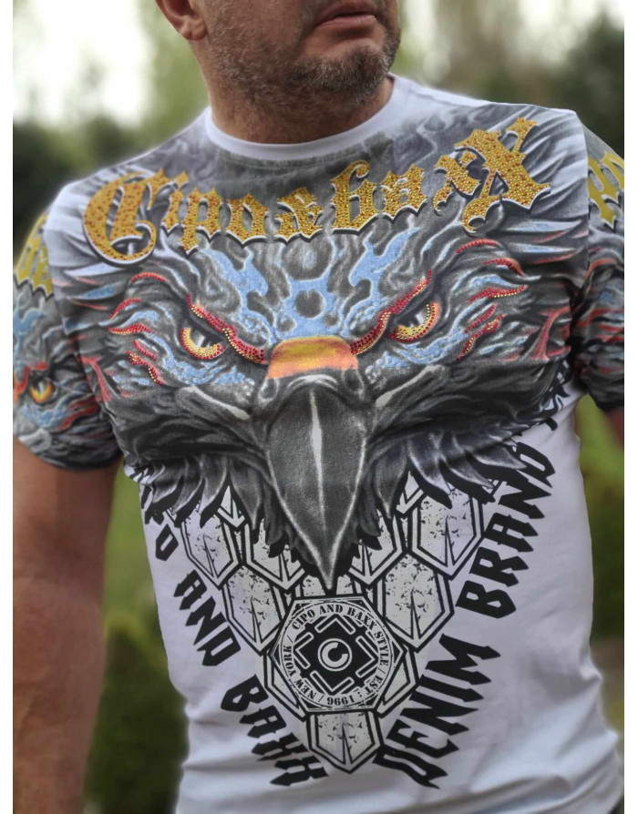 BIAŁY T-SHIRT MĘSKI  NADRUK ORZEŁ DŻETY SPEDBOY CL488