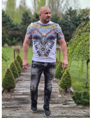 BIAŁY T-SHIRT MĘSKI  NADRUK ORZEŁ DŻETY SPEDBOY CL488