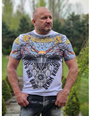 BIAŁY T-SHIRT MĘSKI  NADRUK ORZEŁ DŻETY SPEDBOY CL488