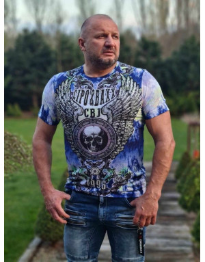 NIEBIESKI T-SHIRT MĘSKI Z CZASZKĄ SPEDBOY CL471