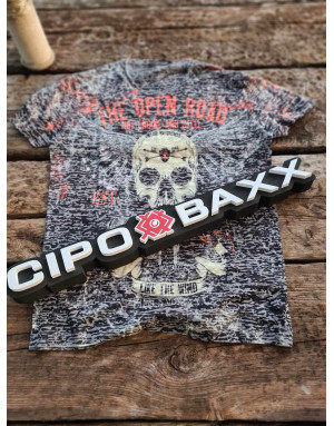 T-shirt męski z nadrukiem czaszki cipo baxx oct103 sklep online spedboy