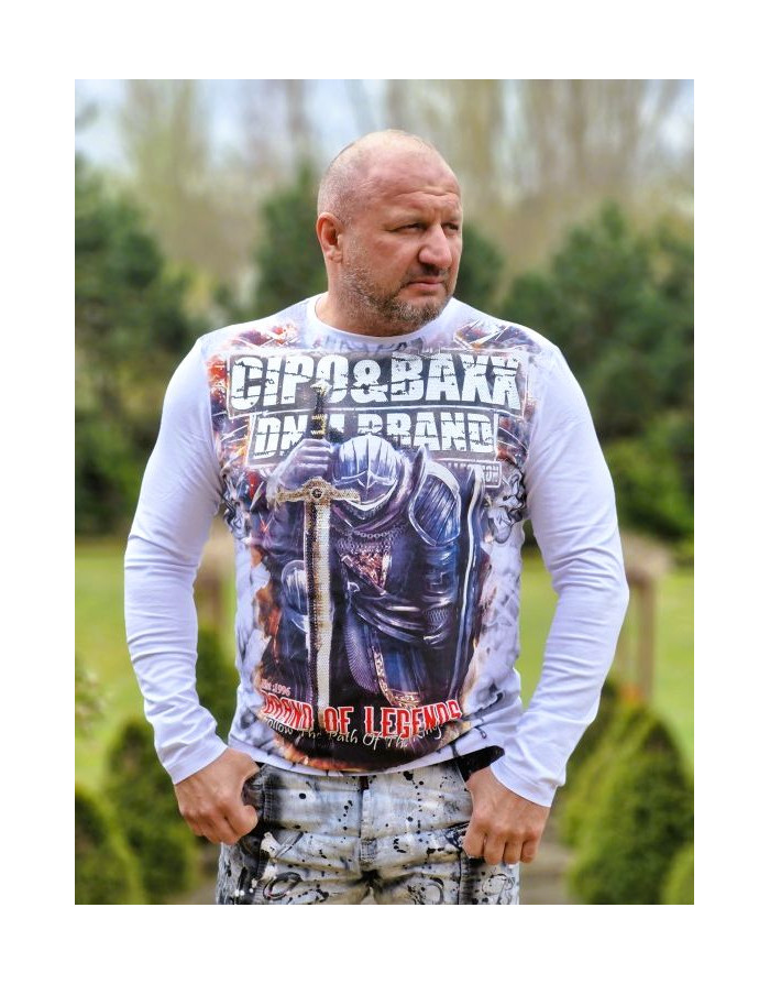 BIAŁA KOSZULKA MĘSKA BAWEŁNA RYCERZ DŻETY LONGSLEEVE SPEDBOY  CL452