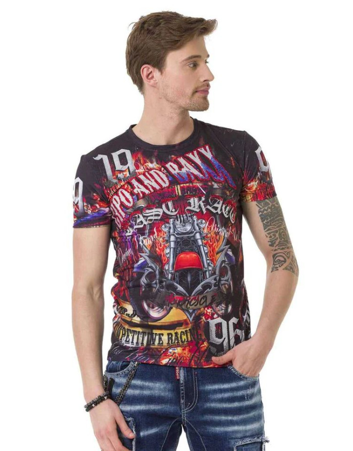 CZARNY T-SHIRT MĘSKI NADRUK DŻETY SPEDBOY CL680