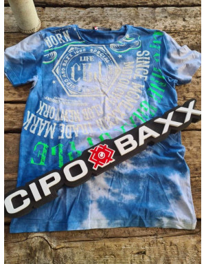 NIEBIESKI T-SHIRT MĘSKI Z NADRUKIEM OMBRE CIPO & BAXX CT614