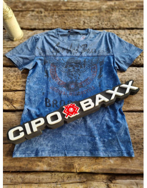 GRANATOWY T-SHIRT MĘSKI Z CZASZKĄ CIPO & BAXX CT508