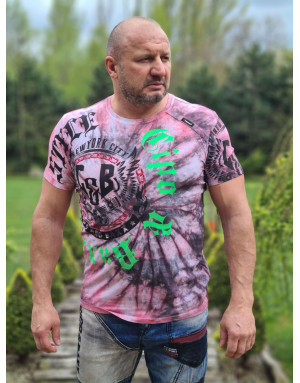 ROŻOWY T-SHIRT MĘSKI Z NADRUKIEM OMBRE  SPEDBOY CT641