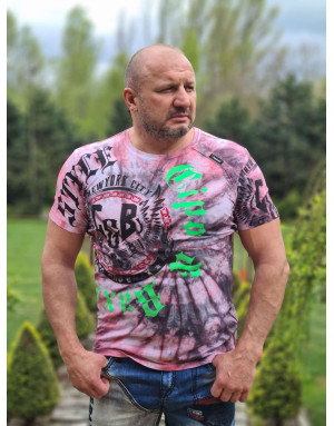 ROŻOWY T-SHIRT MĘSKI Z NADRUKIEM OMBRE  SPEDBOY CT641