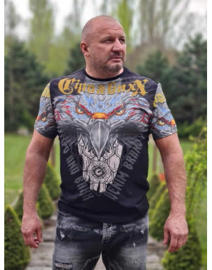 CZARNY T-SHIRT MĘSKI  NADRUK ORZEŁ DŻETY SPEDBOY CL488