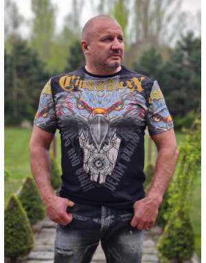 CZARNY T-SHIRT MĘSKI  NADRUK ORZEŁ DŻETY SPEDBOY CL488