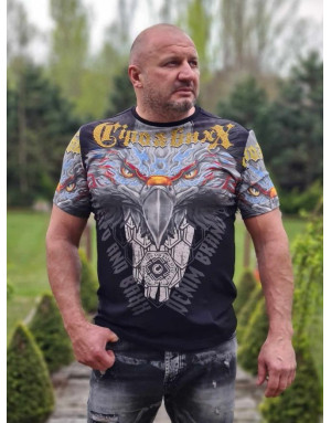 CZARNY T-SHIRT MĘSKI  NADRUK ORZEŁ DŻETY SPEDBOY CL488