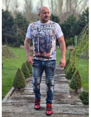 BIAŁY T-SHIRT MĘSKI BAWEŁNA NADRUK RYCERZ DŻETY SPEDBOY CL452