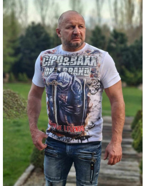 BIAŁY T-SHIRT MĘSKI BAWEŁNA NADRUK RYCERZ DŻETY SPEDBOY CL452