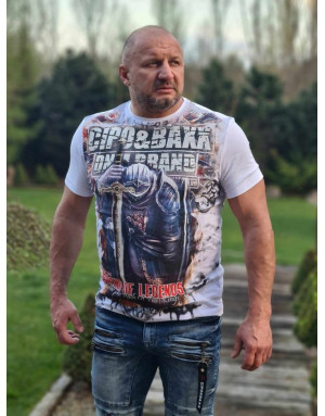 BIAŁY T-SHIRT MĘSKI BAWEŁNA NADRUK RYCERZ DŻETY SPEDBOY CL452