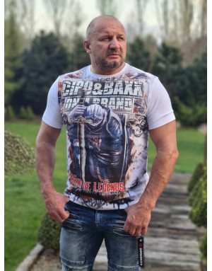 BIAŁY T-SHIRT MĘSKI BAWEŁNA NADRUK RYCERZ DŻETY SPEDBOY CL452