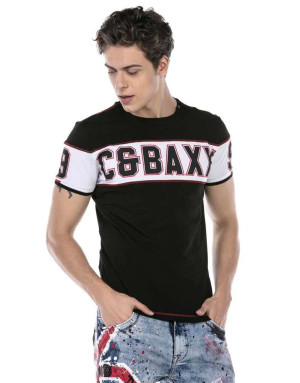 Czarny t-shirt męski z napisami cipo baxx ct631