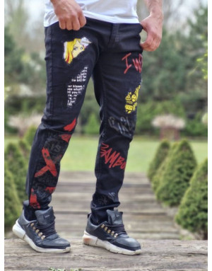 CZARNE SPODNIE JEANS MĘSKIE SLIM NADRUKI SPEDBOY  6055