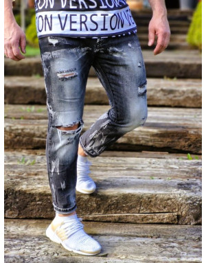 CZARNE SPODNIE MĘSKIE JEANS Z DZIURAMI SPEDBOY 6824