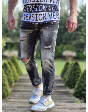 CZARNE SPODNIE MĘSKIE JEANS Z DZIURAMI SPEDBOY 6824