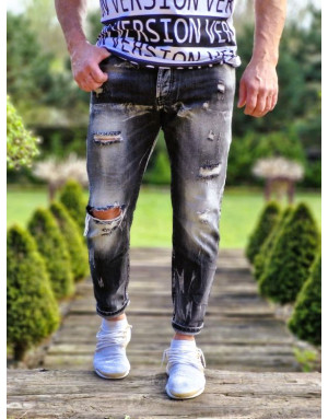 CZARNE SPODNIE MĘSKIE JEANS Z DZIURAMI SPEDBOY 6824