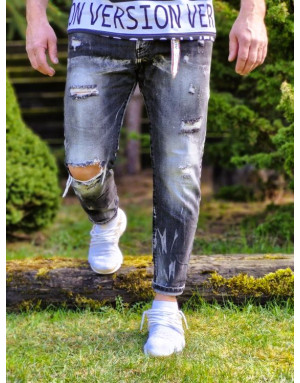 CZARNE SPODNIE MĘSKIE JEANS Z DZIURAMI SPEDBOY 6824