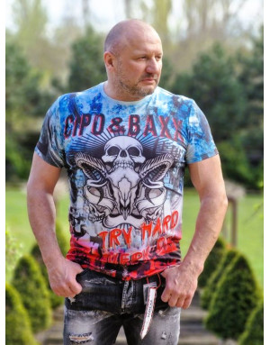 NIEBIESKI T-SHIRT MĘSKI Z CZASZKĄ SPEDBOY CL399