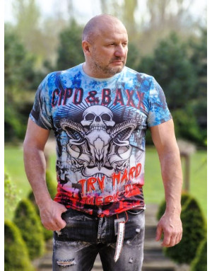 NIEBIESKI T-SHIRT MĘSKI Z CZASZKĄ SPEDBOY CL399