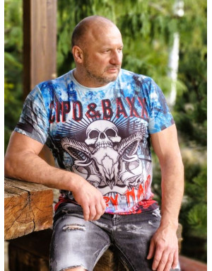 NIEBIESKI T-SHIRT MĘSKI Z CZASZKĄ SPEDBOY CL399