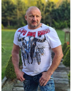 BIAŁY T-SHIRT MĘSKI  DŻETY BYK PIÓRA CL396