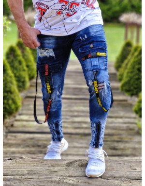 NIEBIESKIE SPODNIE MĘSKIE JEANS Z SZELKAMI SPEDBOY 9701